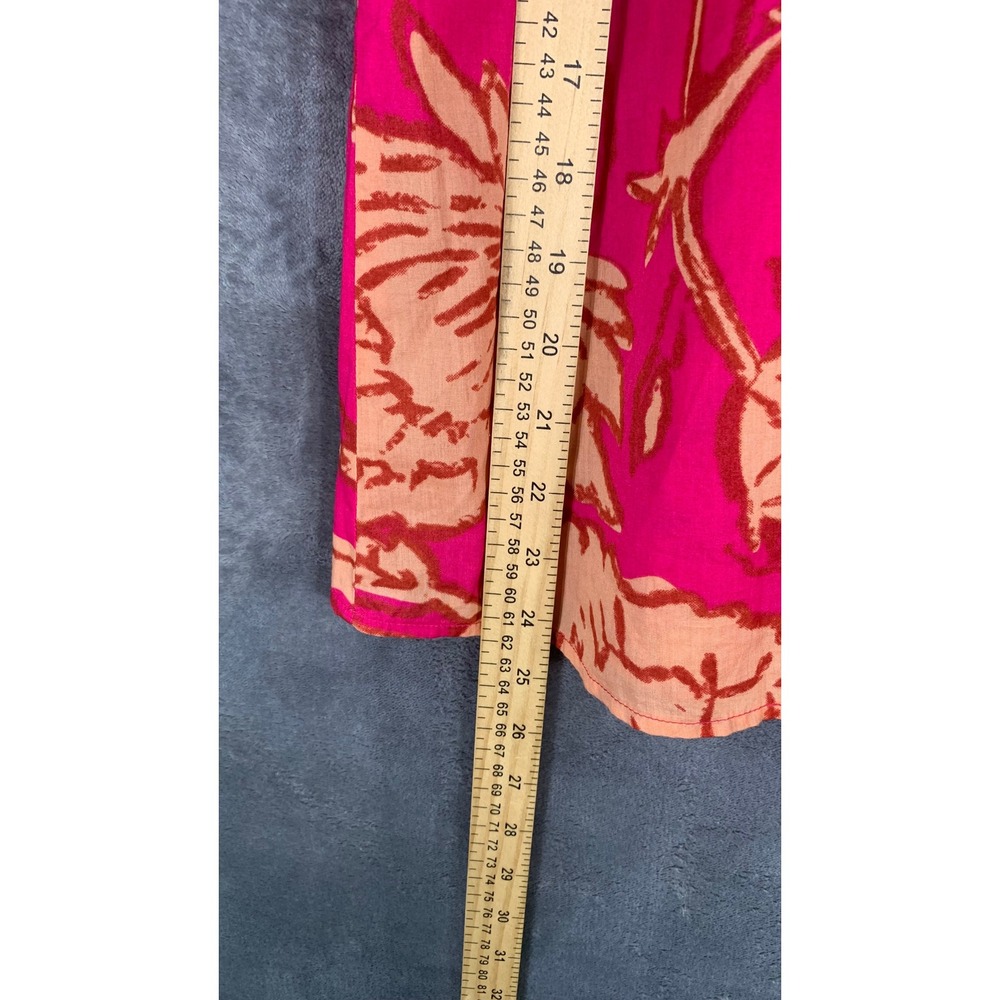 Calligraphie Pink Orange Floral Cotton Peasant Blouse Long Sleeve Tie Neck M - Picture 5 of 8